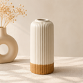 Elegant Ivory Ribbed Ceramic Vase with Textured Base