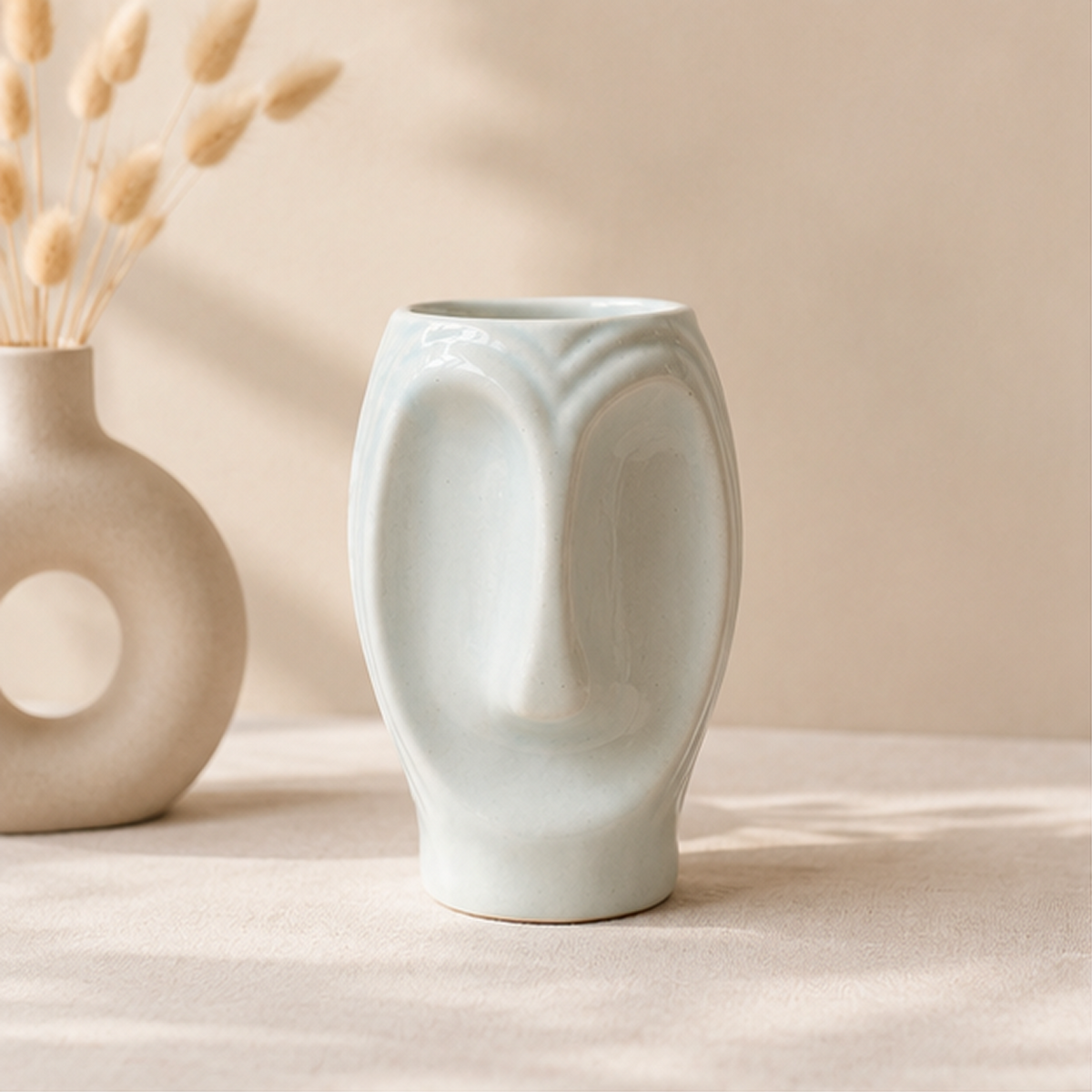 Sculptural Ceramic Face Vase (Blue)