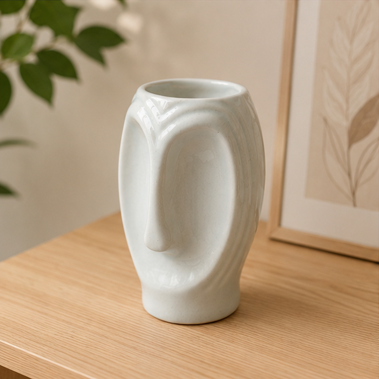Sculptural Ceramic Face Vase (Blue)