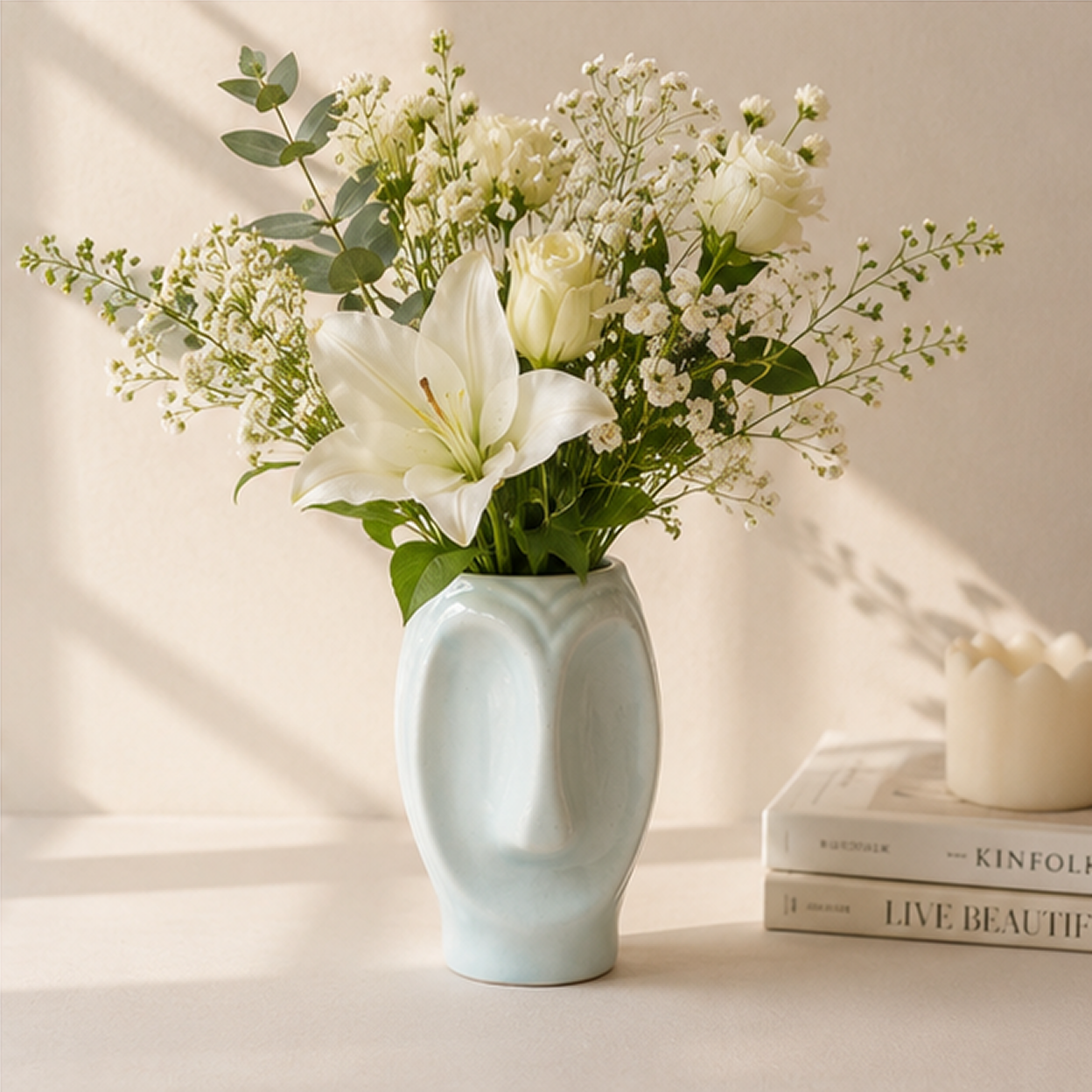 Sculptural Ceramic Face Vase (Blue)
