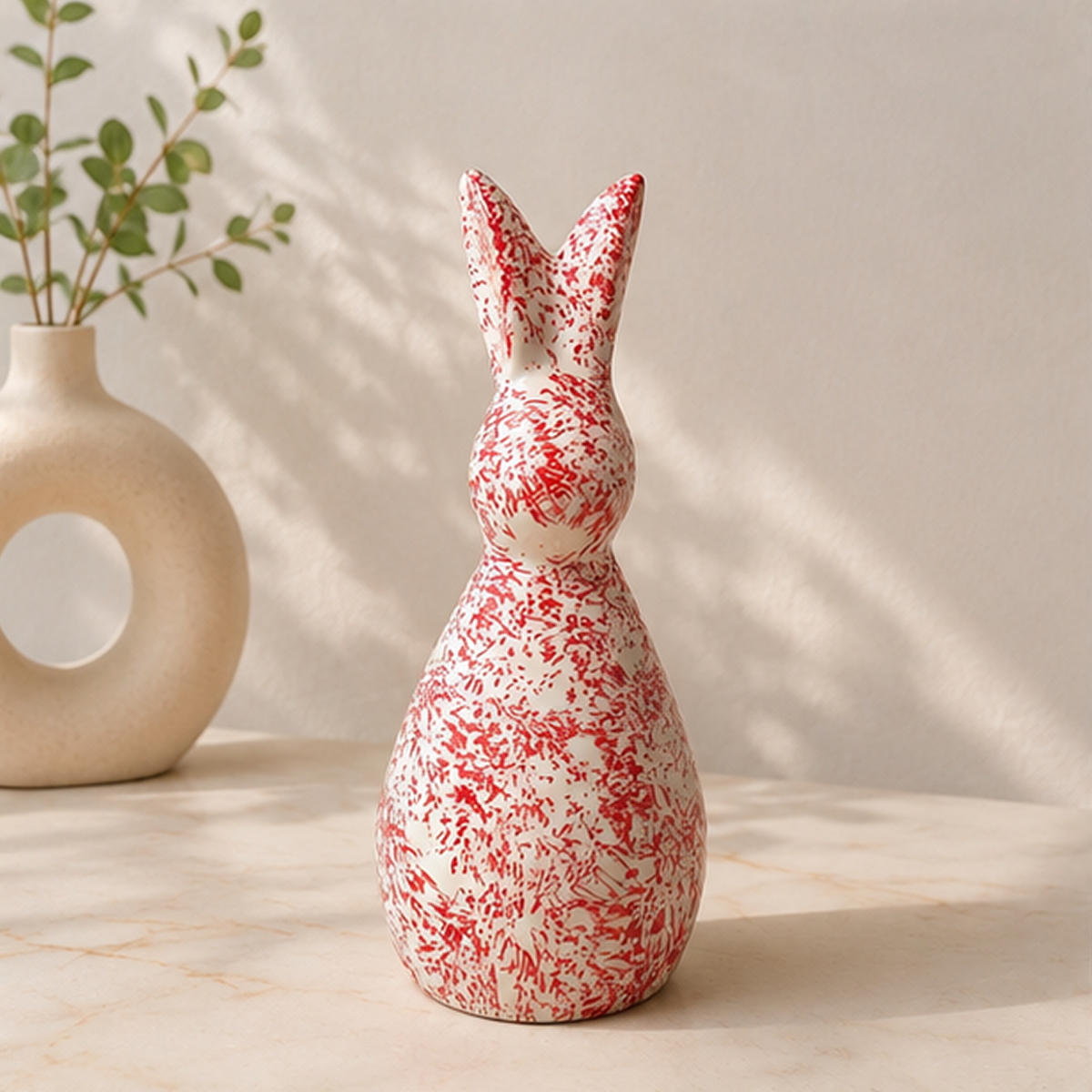 Handcrafted Red Speckled Ceramic Rabbit Décor