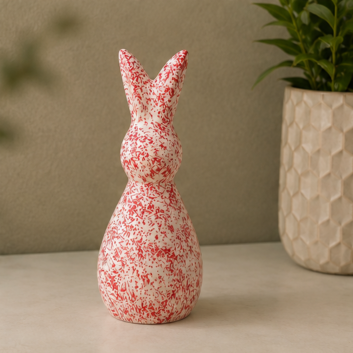 Handcrafted Red Speckled Ceramic Rabbit Décor