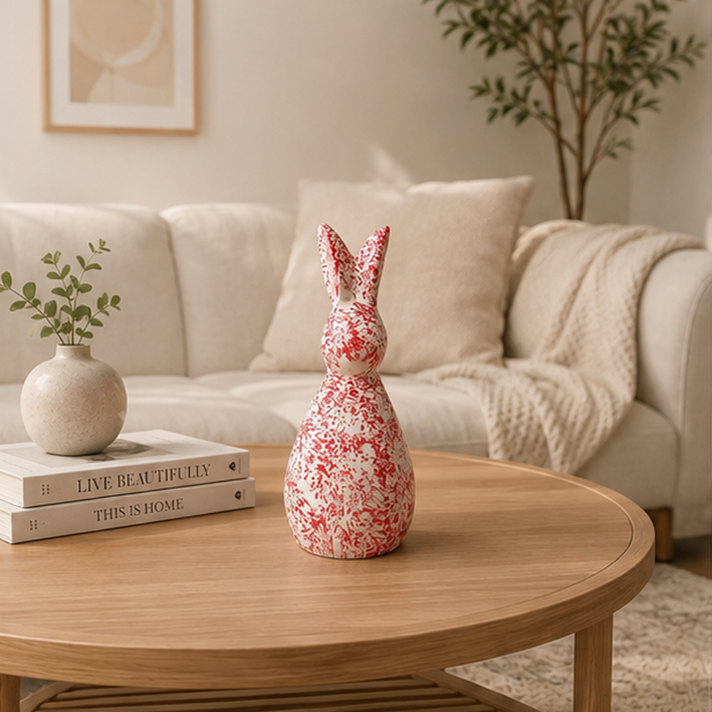 Handcrafted Red Speckled Ceramic Rabbit Décor