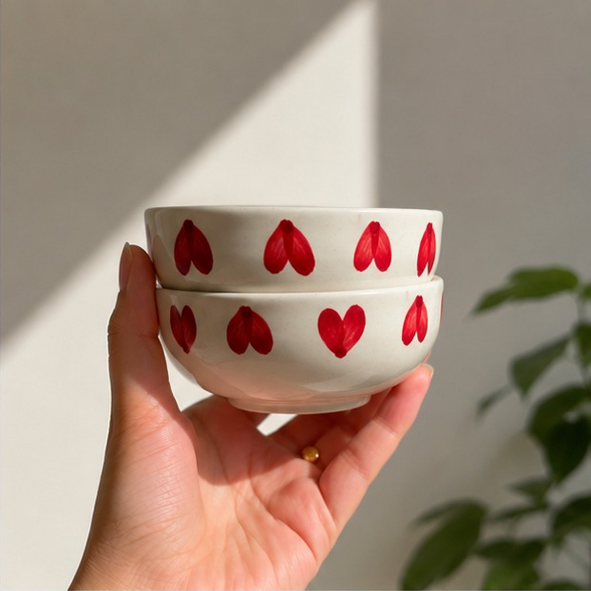 Hand-Painted Ceramic Heart Bowls (Set of 2)