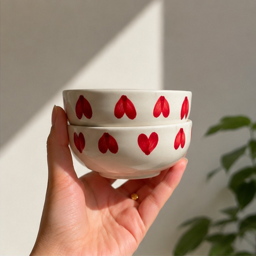 Hand-Painted Ceramic Heart Bowls (Set of 2)