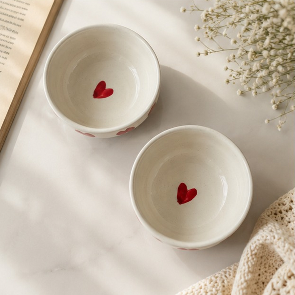 Hand-Painted Ceramic Heart Bowls (Set of 2)