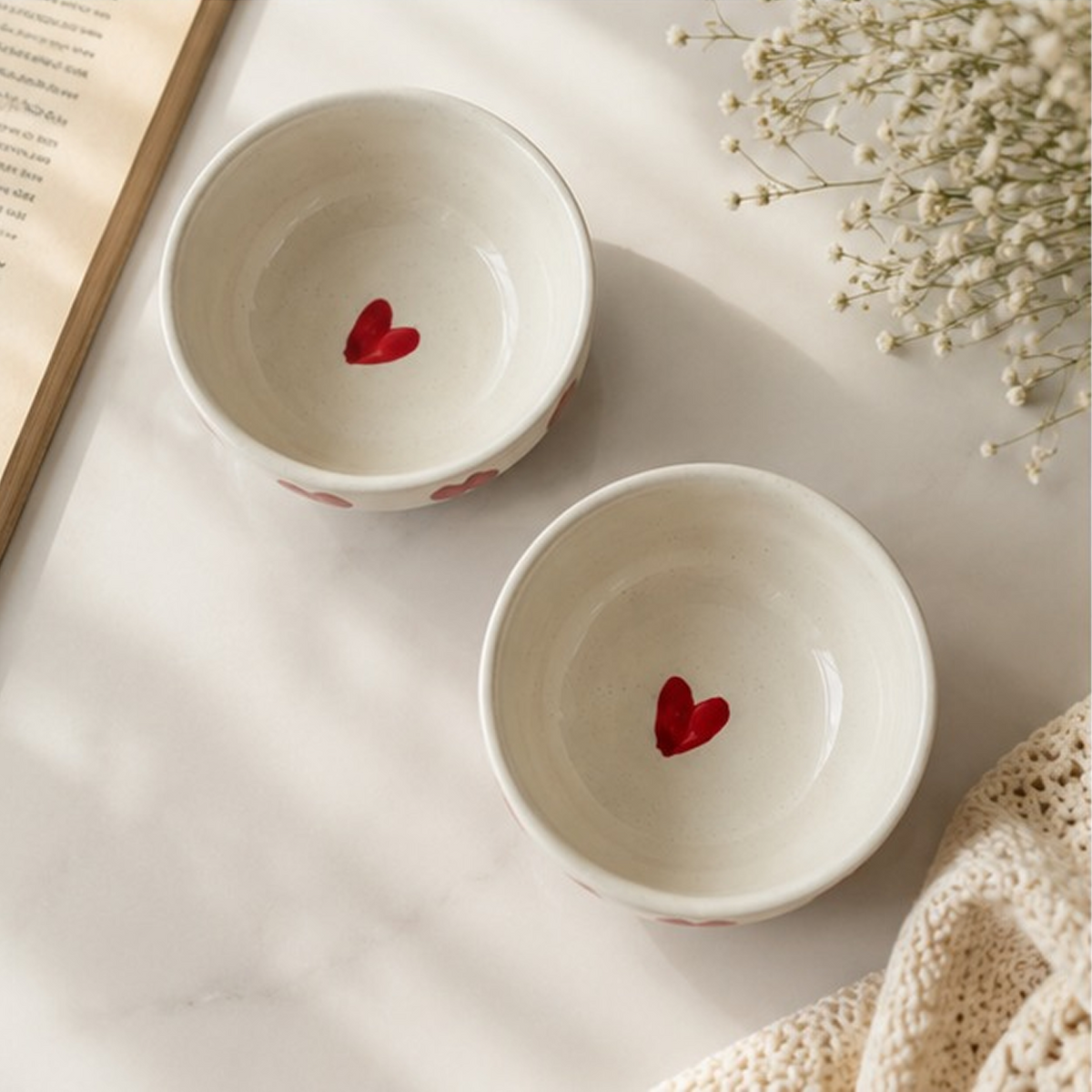 Hand-Painted Ceramic Heart Bowls (Set of 2)