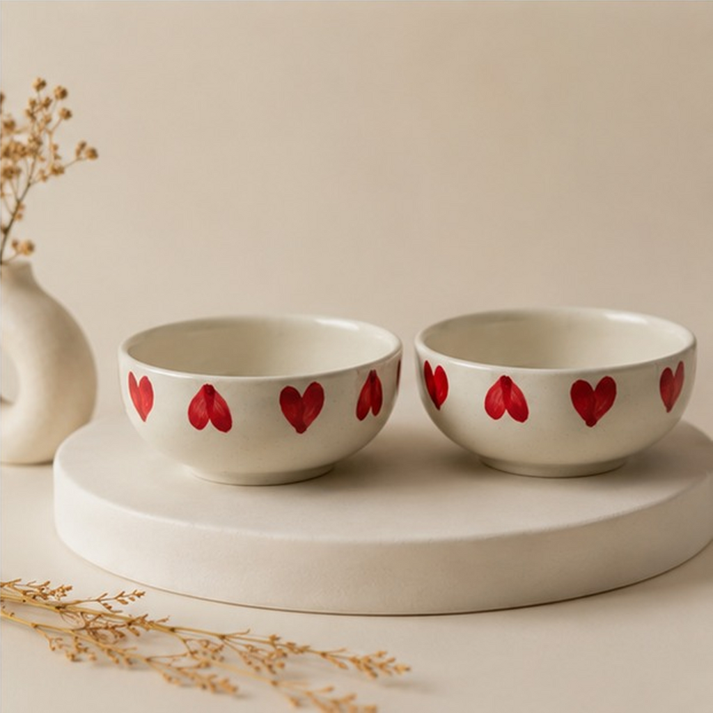 Hand-Painted Ceramic Heart Bowls (Set of 2)