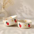 Hand-Painted Strawberry Ceramic Bowls (Set of 2) | Cute Fruit Serving Bowls