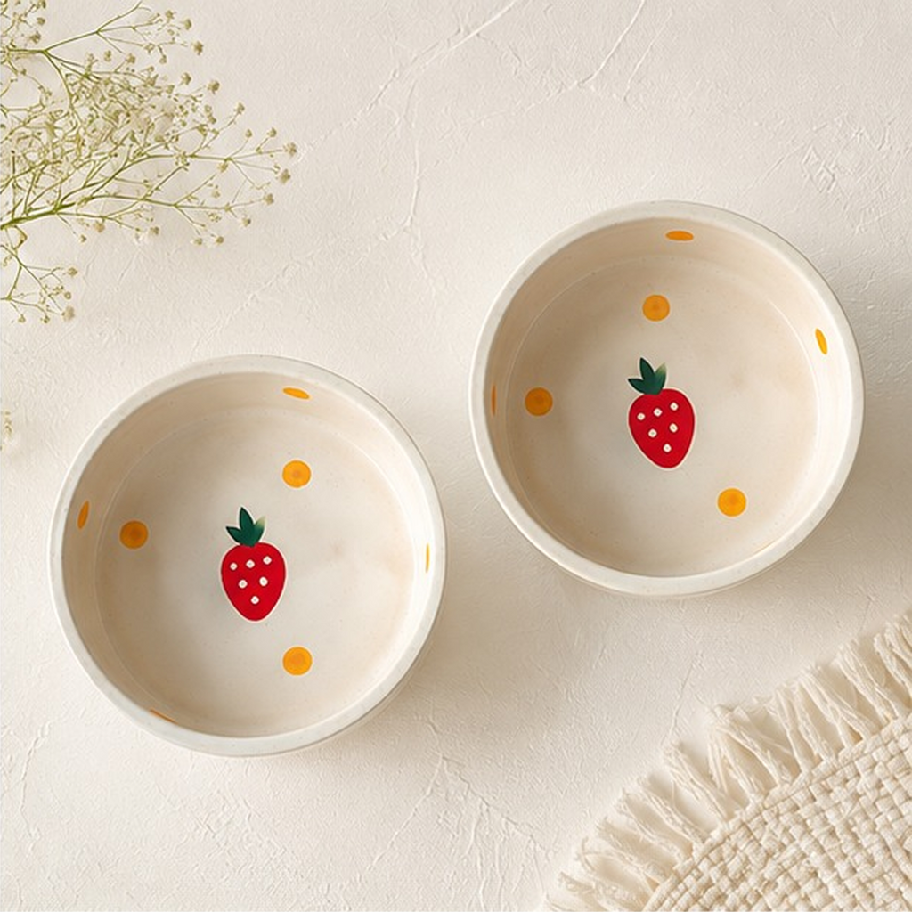 Hand-Painted Strawberry Ceramic Bowls (Set of 2) | Cute Fruit Serving Bowls