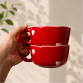 Hand-Painted Red Heart Ceramic Coffee Mugs (Set of 2)
