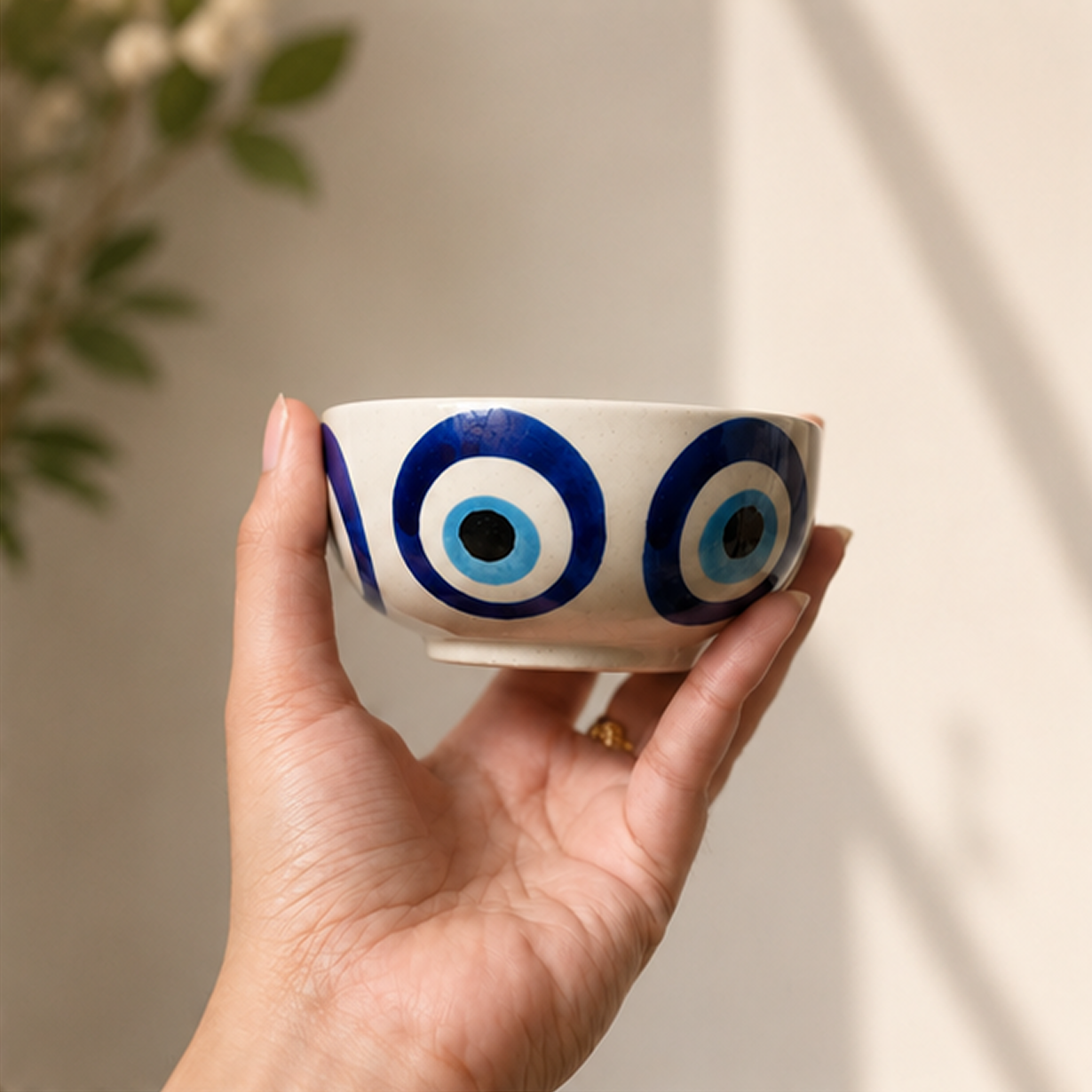 Hand-Painted Nazar Ceramic Bowls (Set of 2) | Evil Eye Serving Bowls