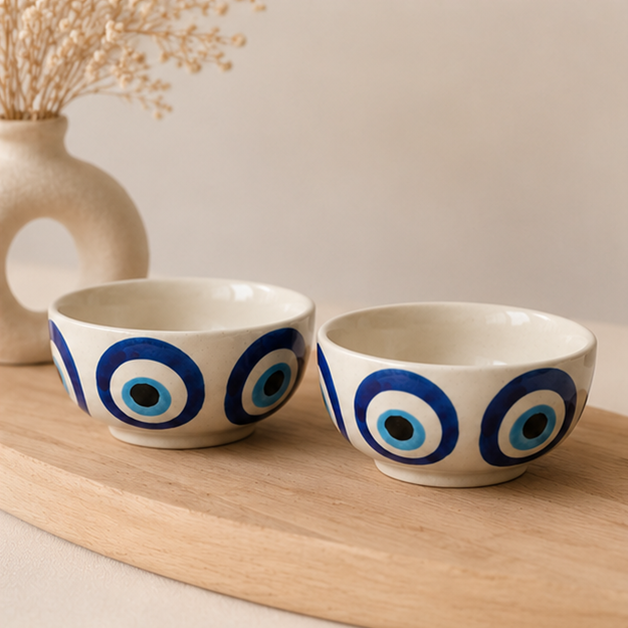 Hand-Painted Nazar Ceramic Bowls (Set of 2) | Evil Eye Serving Bowls