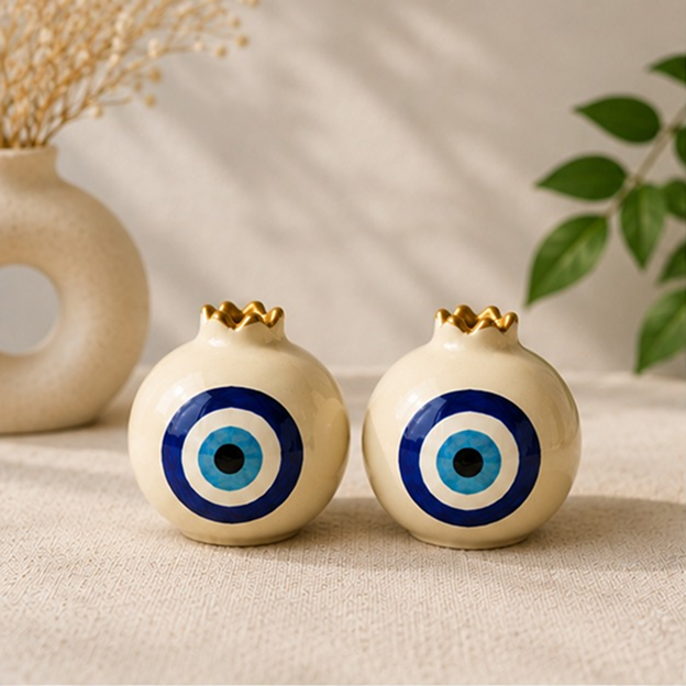 Handmade Ceramic Nazar Pomegranates (Set of 2)