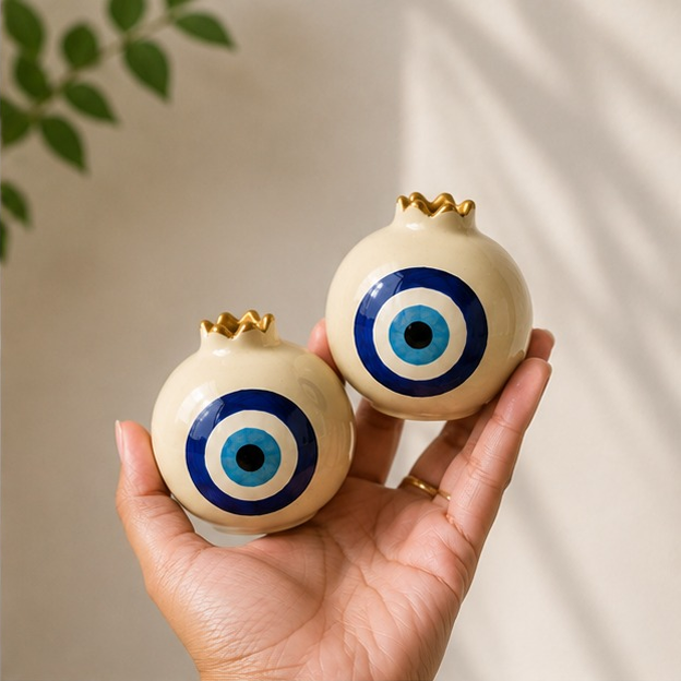 Handmade Ceramic Nazar Pomegranates (Set of 2)