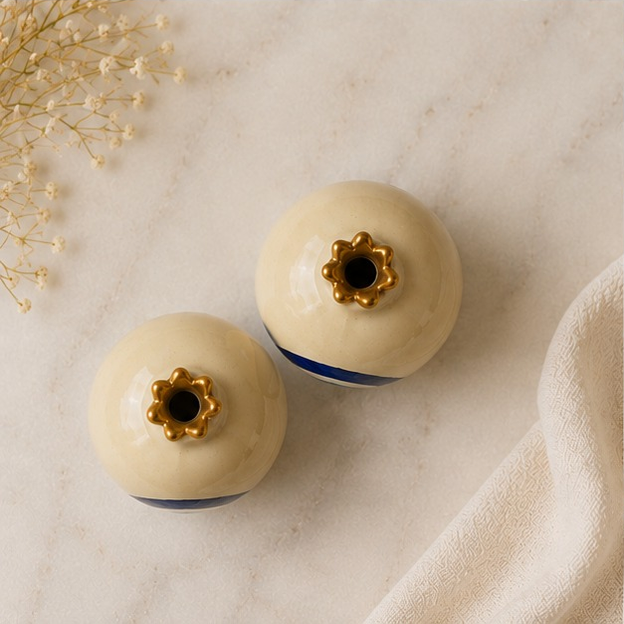 Handmade Ceramic Nazar Pomegranates (Set of 2)