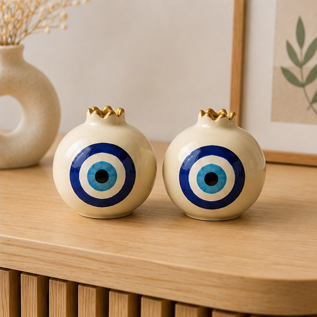 Handmade Ceramic Nazar Pomegranates (Set of 2)