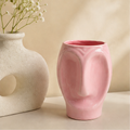 Blush Pink Ceramic Face Vase | Modern Sculptural Flower Vase