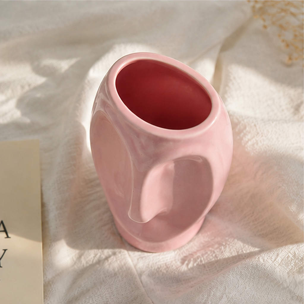Blush Pink Ceramic Face Vase | Modern Sculptural Flower Vase