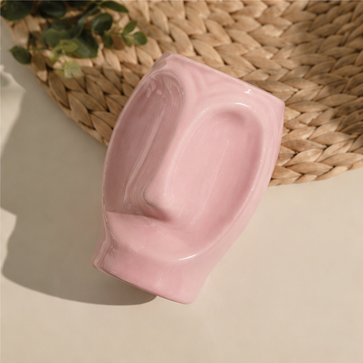 Blush Pink Ceramic Face Vase | Modern Sculptural Flower Vase