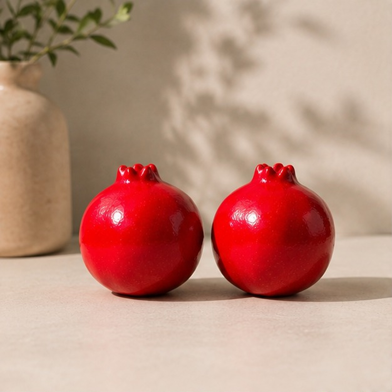 Handcrafted Ceramic Pomegranate Décor (Set of 2) | Red Home Accent