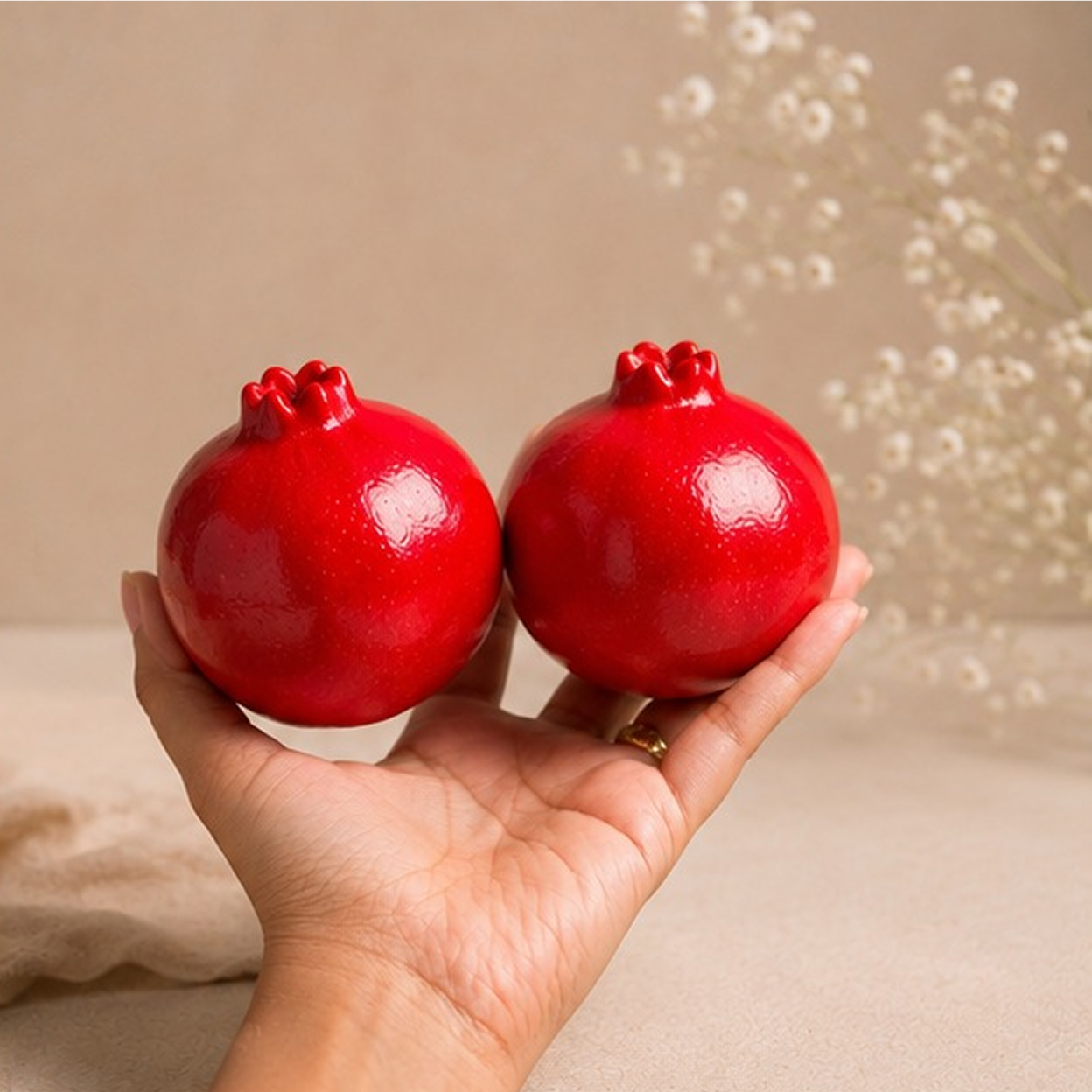 Handcrafted Ceramic Pomegranate Décor (Set of 2) | Red Home Accent