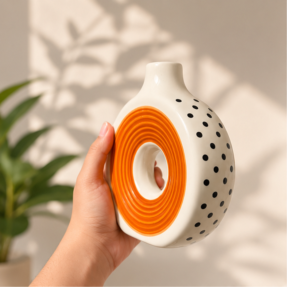 Brown Donut Ceramic Vase | Modern Sculptural Flower Vase