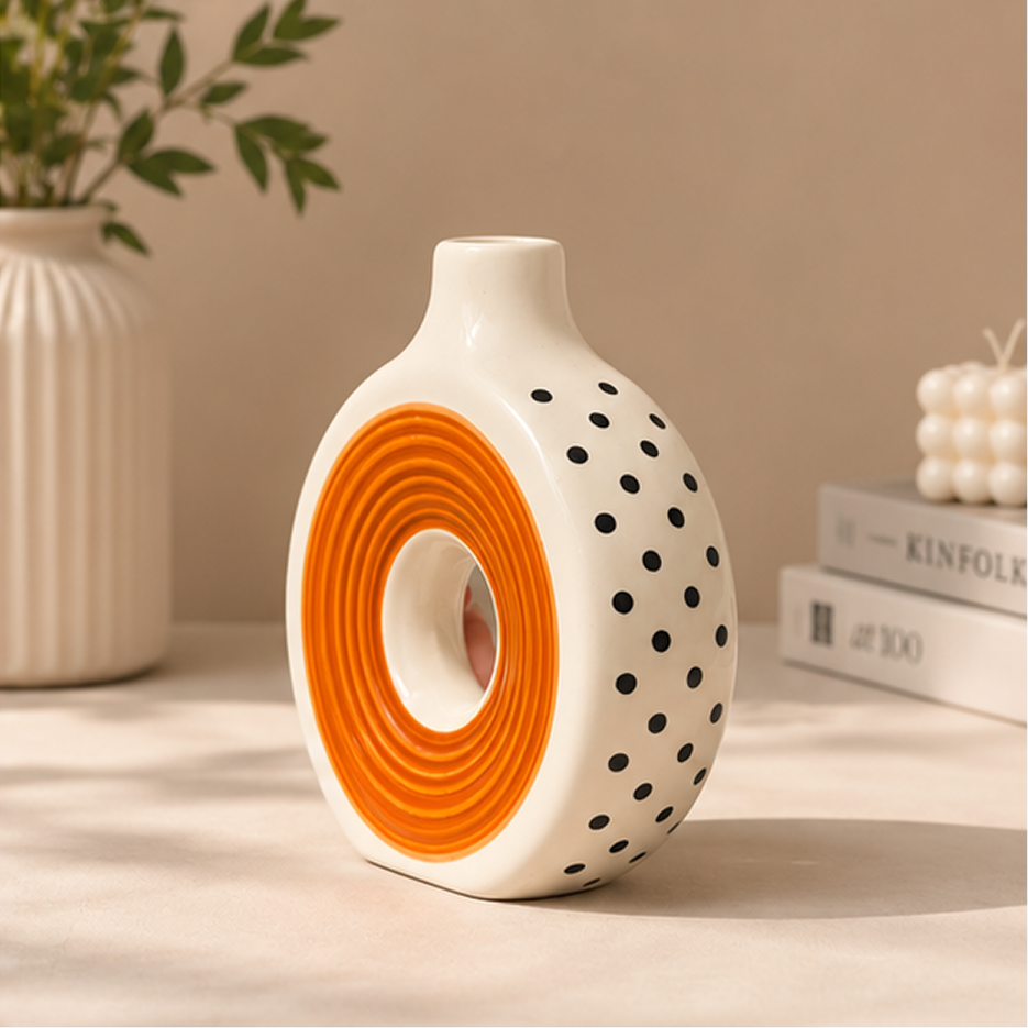 Brown Donut Ceramic Vase | Modern Sculptural Flower Vase