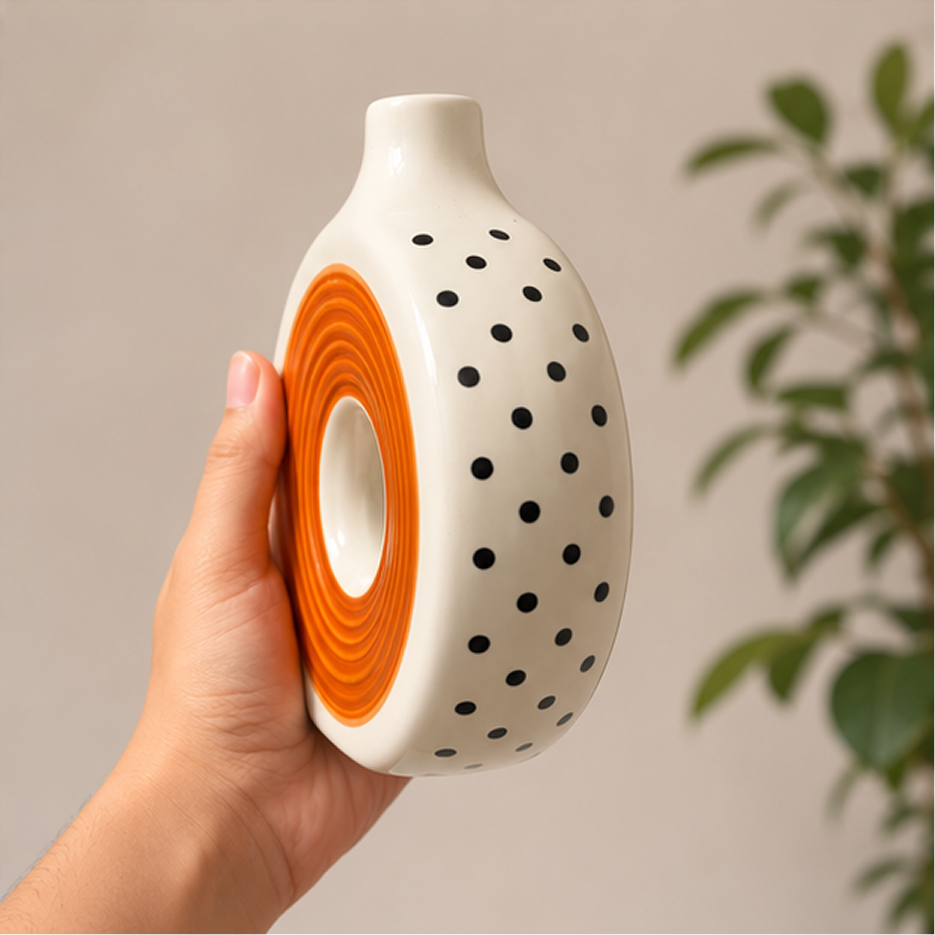 Brown Donut Ceramic Vase | Modern Sculptural Flower Vase