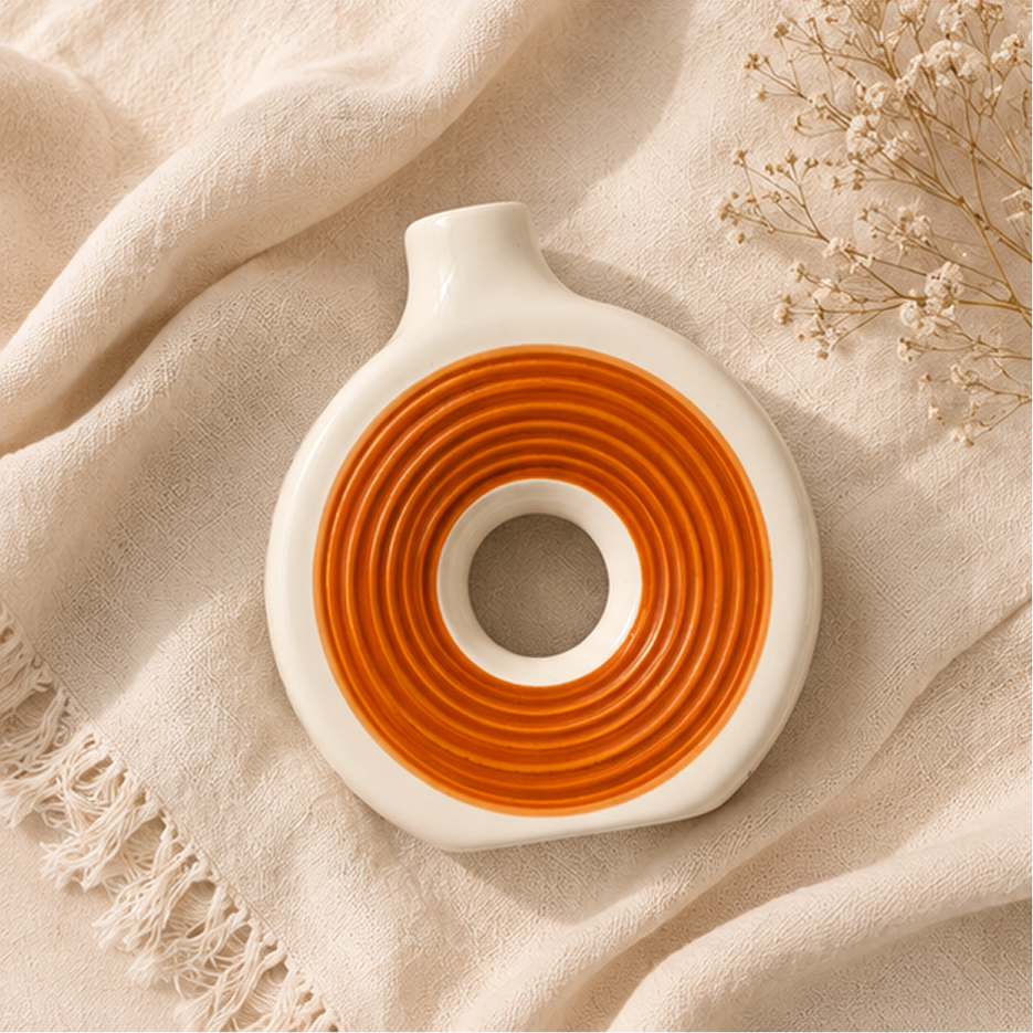 Brown Donut Ceramic Vase | Modern Sculptural Flower Vase